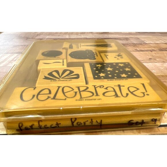 2001 STAMPIN' UP! Perfect Party Wood Mounted Rubber Stamp set of 9 ICE CREAM - Picture 2 of 3